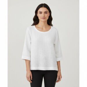 Chico’s White Cotton Gauze Scoop Neck Top Size 2